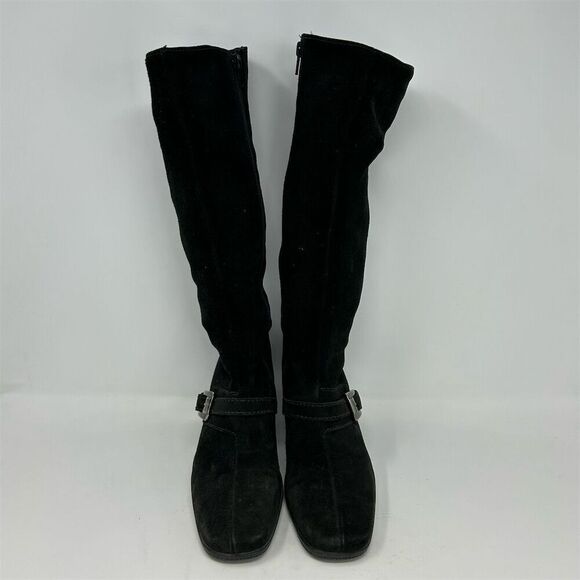 La Canadienne Women's Black Knee High Boots Size 8 Mid Heel Buckle Square Toe - Picture 4 of 12